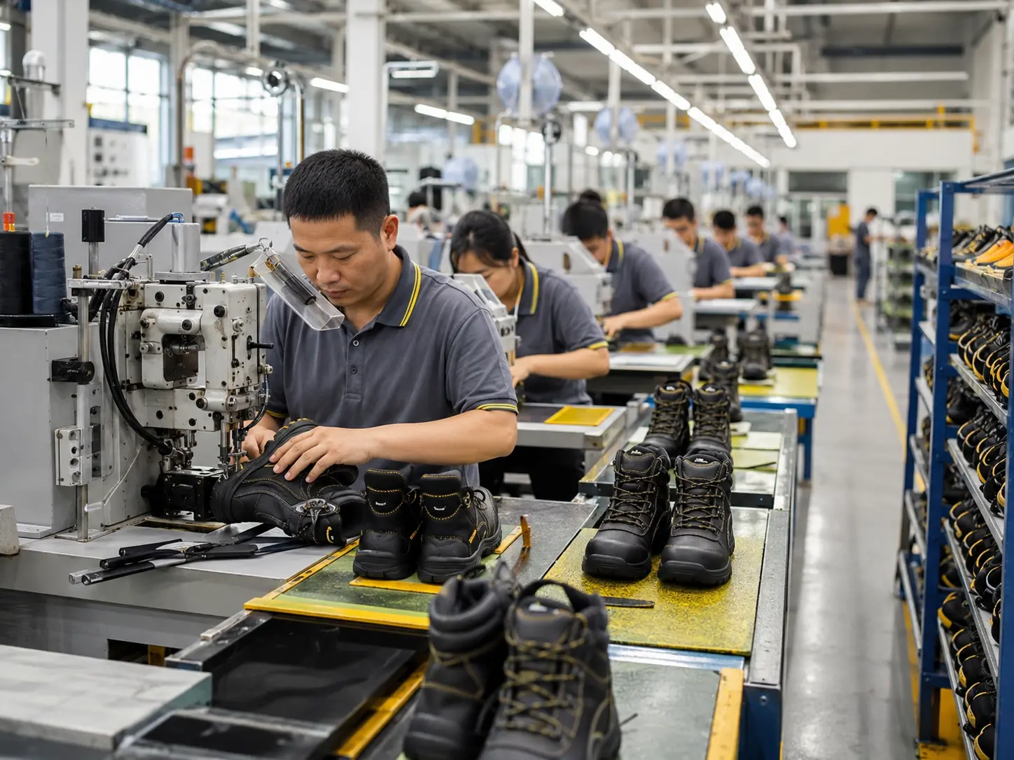 Safety footwear manufacturing production line